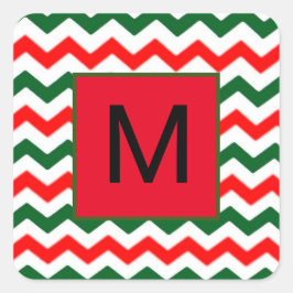 カスタムイニシャル緑と赤のステッカー スクエアシール
