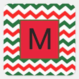 カスタムイニシャル緑と赤のステッカー スクエアシール