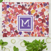 カスタムイニシャル落下葉水色レッドプル キッチンタオル (折り畳み)