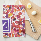 カスタムイニシャル落下葉水色レッドプル キッチンタオル (四つ折り)