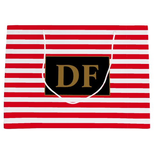 カスタムイニシャル赤/白ストライプ ラージペーパーバッグ (正面)