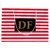 カスタムイニシャル赤/白ストライプ ラージペーパーバッグ (裏面)