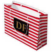 カスタムイニシャル赤/白ストライプ ラージペーパーバッグ (裏面アングル)