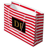 カスタムイニシャル赤/白ストライプ ラージペーパーバッグ (正面アングル)