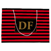 カスタムイニシャル赤/黒ストライプ色 ラージペーパーバッグ (裏面)