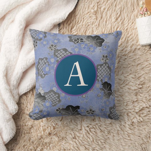 カスタムイニシャル青日本の模様枕 クッション (ブランケット)