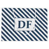 カスタムイニシャル青/白ストライプ ラージペーパーバッグ (裏面)