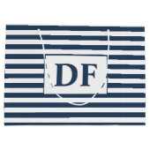 カスタムイニシャル青/白ストライプ ラージペーパーバッグ (裏面)