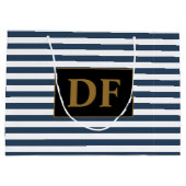 カスタムイニシャル青/白ストライプ ラージペーパーバッグ (裏面)