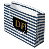 カスタムイニシャル青/白ストライプ ラージペーパーバッグ (裏面アングル)