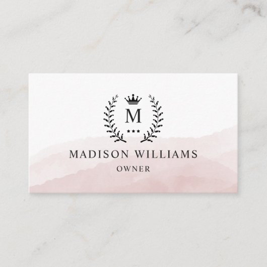 カスタムイニシャル&ネームホワイトブラックピンクモノグラムの色 名刺 (正面)