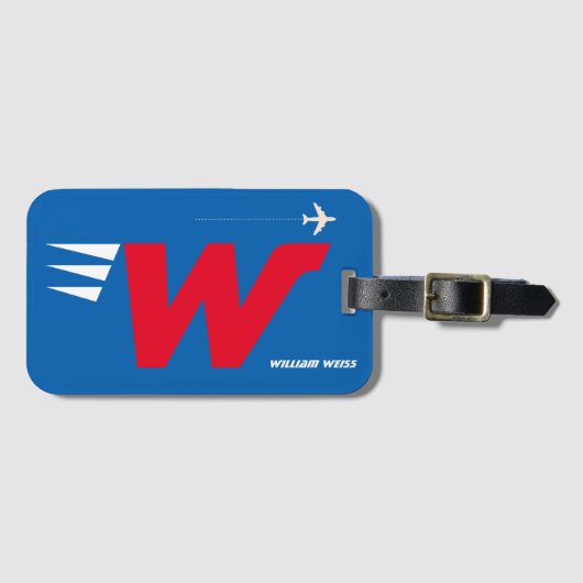 カスタムイニシャル、モノグラパーソナライズされたム赤ブルー ラゲッジタグ (正面横)