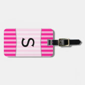 カスタムイニシャル+ライトピンク&深いピンクストライプ ラゲッジタグ (正面横)