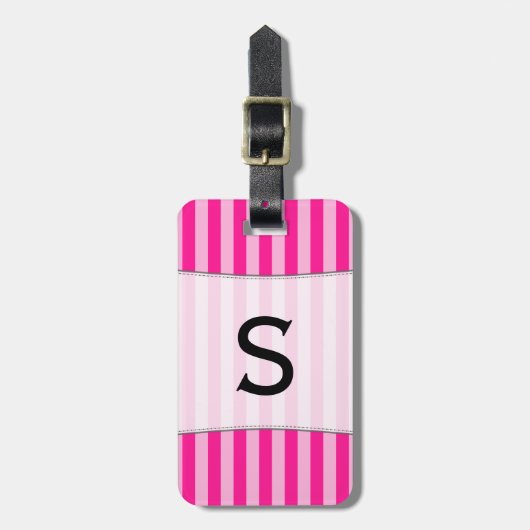 カスタムイニシャル+ライトピンク&深いピンクストライプ ラゲッジタグ (正面縦)