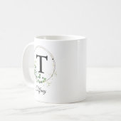 カスタムイニシャル&名前の個人名入りモノグラムフラワー コーヒーマグカップ (正面左)