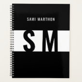 カスタムイニシャルlブエレガントラック&ホワイトモノグラム プランナー手帳 (正面)