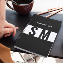 カスタムイニシャルlブエレガントラック&ホワイトモノグラム