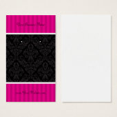 カスタムイヤリングカードホットピンクブラックダマスクストライプカード (正面&裏面)