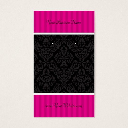 カスタムイヤリングカードホットピンクブラックダマスクストライプカード (正面)