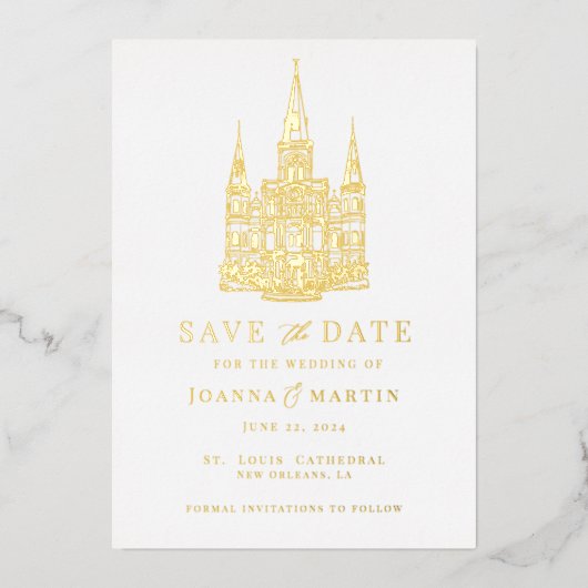 カスタムイラストレーションゴールドフォイル招待状 箔招待状 (正面)