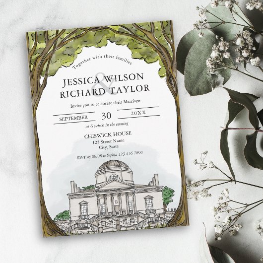 カスタムイラストレーションハンドドロー結婚ド会場 招待状