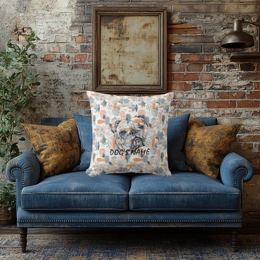 カスタムイングリッシュブルドッグポートレートピロー抽象芸術 クッション