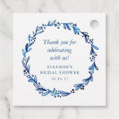 カスタムインディゴブルーインク植物学ブライダルシャワー フェイバータグ (裏面)