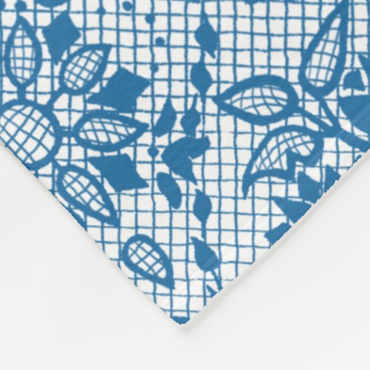 カスタムインディゴブルーフローラフェイクレースパターン フリースブランケット (角)