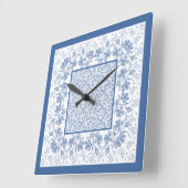 カスタムインディゴ青フローラ縁どスクエアクロック スクエア壁時計 (傾斜)
