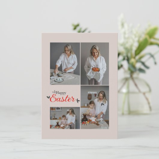カスタムイースターフォトコラージュフラットホリデーカード シーズンカード (スタンド正面)