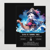 カスタムウィムシーパイレーツガール誕生日 招待状 (正面/裏面)