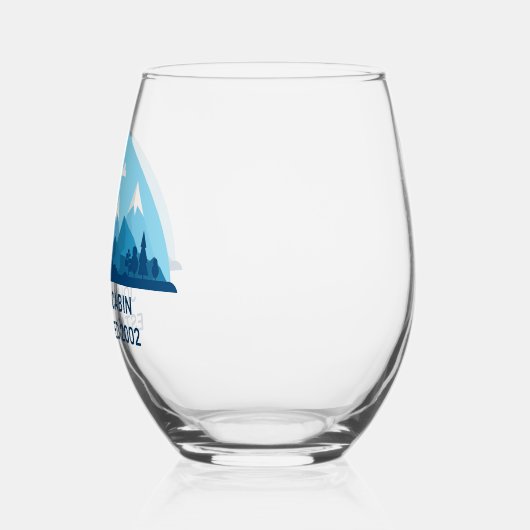 カスタムウィンターファミリーキャビンブルースノーウィーマウンテン ステムなしワイングラス (左)