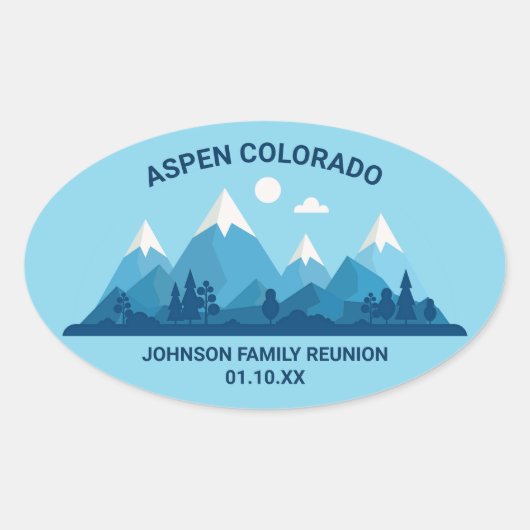 カスタムウィンターファミリー懇親会パーティースノーイマウンテン 楕円形シール (正面)