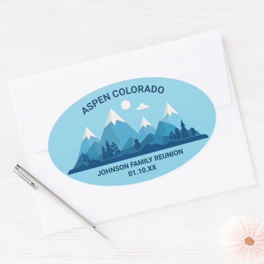 カスタムウィンターファミリー懇親会パーティースノーイマウンテン 楕円形シール (封筒)