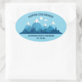 カスタムウィンターファミリー懇親会パーティースノーイマウンテン 楕円形シール (バッグ)