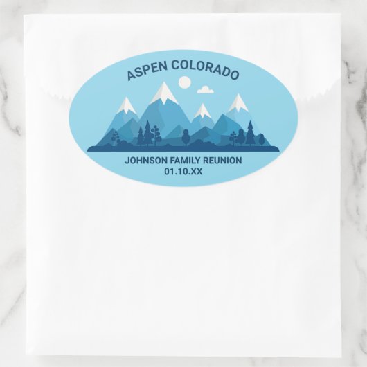カスタムウィンターファミリー懇親会パーティースノーイマウンテン 楕円形シール (バッグ)