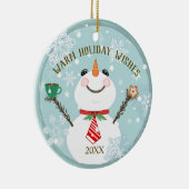 カスタムウィンターホリデークリスマス雪だるま セラミックオーナメント (右)