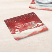 カスタムウィンターワンダーランドシーンクリスマス雪だるま スクエアペーパーコースター (アングル)