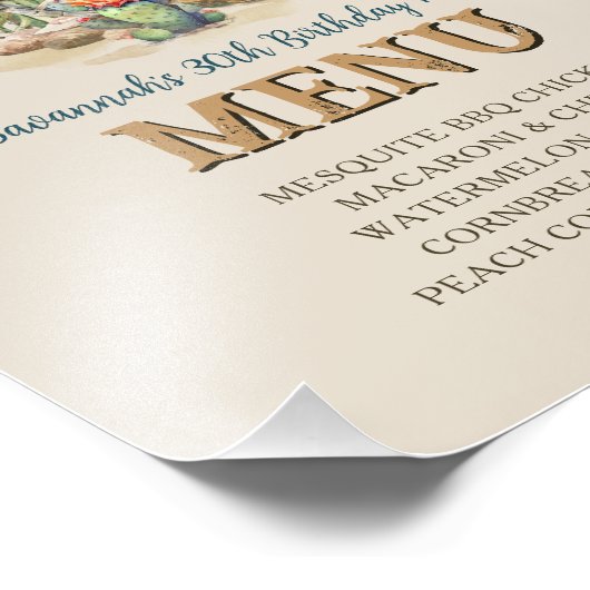 カスタムウェスタン女性のカーボーイアップRodeoパーティーメニューサイン フォトプリント (角)