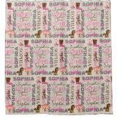 カスタムウェスタン女性のカーボーイ馬好きコラージュ名 シャワーカーテン (正面)