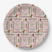 カスタムウェスタン女性のカーボーイ馬好きコラージュ名 ペーパープレート (正面)