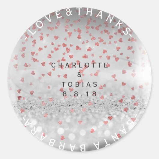 カスタムウェッディ感謝していングピンクローズハートシルバー ラウンドシール (正面)