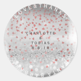カスタムウェッディ感謝していングピンクローズハートシルバー ラウンドシール