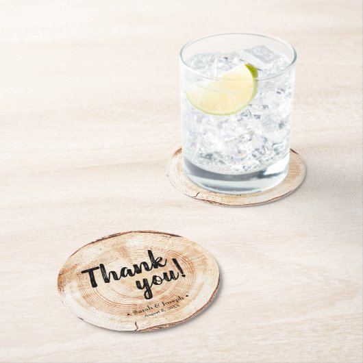 カスタムウェディングありがとう木目素朴 ラウンドペーパーコースター (インサイチュ)