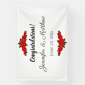 カスタムウェディングおめでとうバナーレッドローズ 横断幕 (縦)