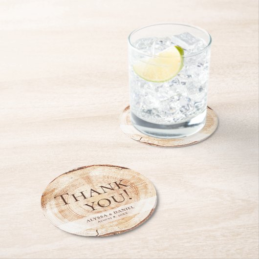 カスタムウェディングの好意ありがとうウッドカットスライス ラウンドペーパーコースター (インサイチュ)