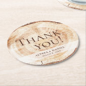 カスタムウェディングの好意ありがとうウッドカットスライス ラウンドペーパーコースター (アングル)
