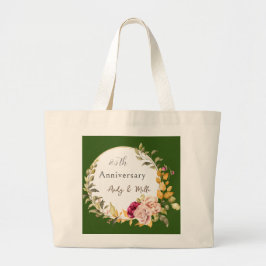 カスタムウェディングアニバーサリーカップル花グリーン ラージトートバッグ