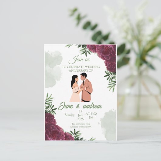 カスタムウェディングアニバーサリー招待状 ポストカード (スタンド正面)