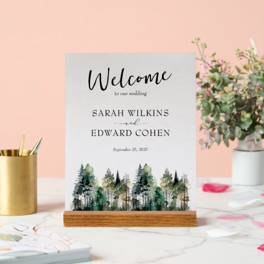 カスタムウェディングウェルカムサイン素朴フォレスト アクリルサイン (ウェディング)